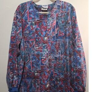 Landau Women's 1X Large Scrub Top Abstract Print Long Sleeve Made in USA